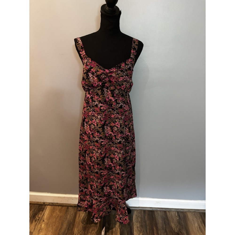 VTG Karin Stevens Black Floral Dress Fairycore Resortwear Wedding Guest Size 10